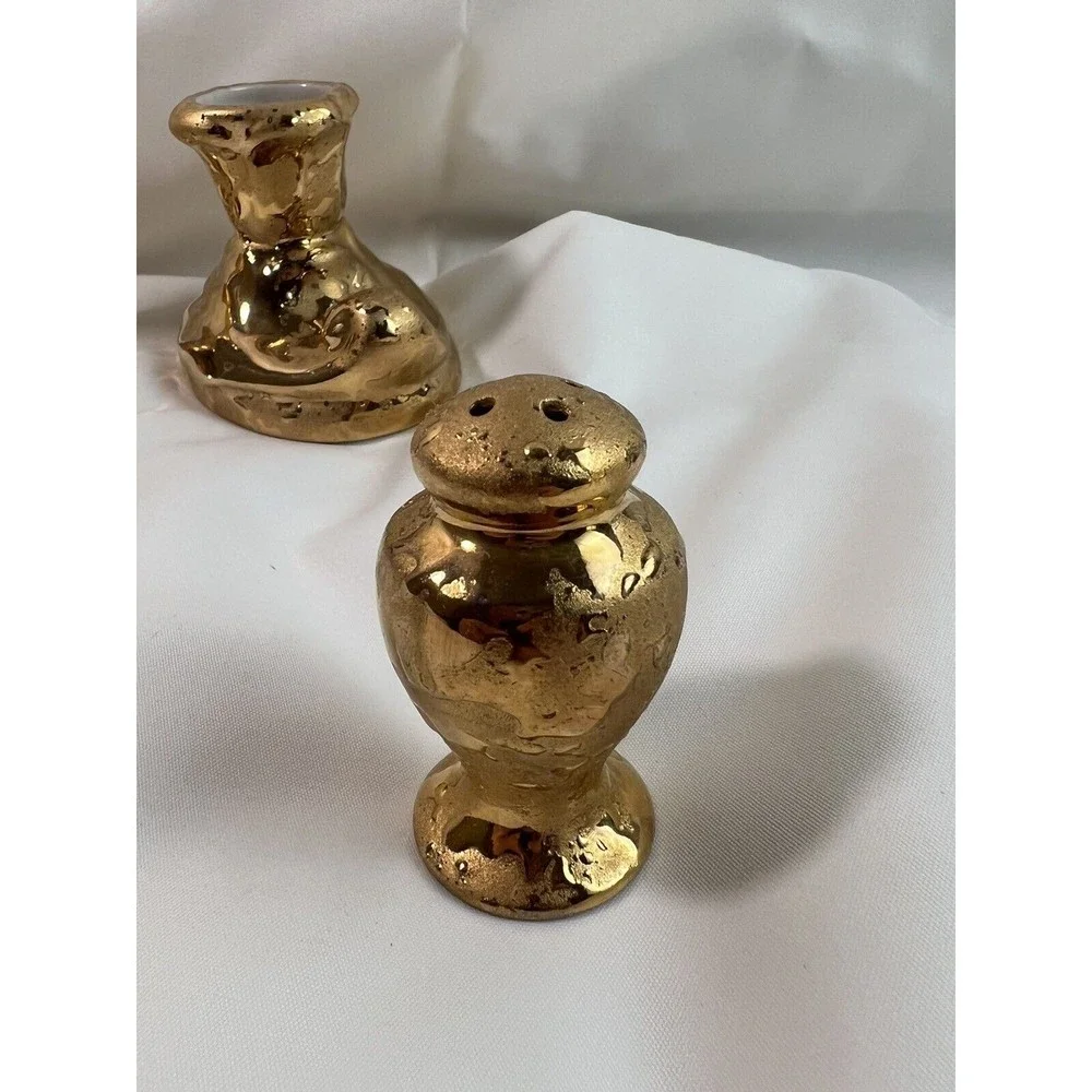 Set‎ of 3 Dixon Art Studios 22 kt. Weeping Gold Candle Holder Salt Shaker Bell